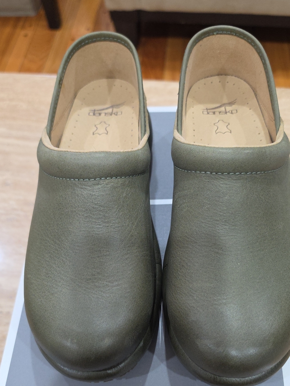 Dansko Platform Pro Olive Leather Slip-On Clogs